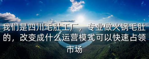 我們是四川毛肚工廠，專業做火鍋毛肚的，改變成什么運營模式可以快速占領市場