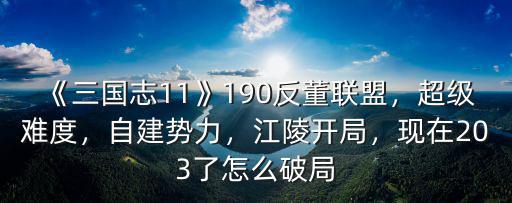 《三國志11》190反董聯(lián)盟，超級(jí)難度，自建勢(shì)力，江陵開局，現(xiàn)在203了怎么破局