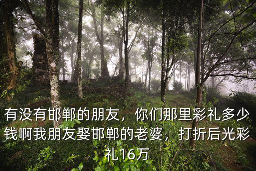 有沒有邯鄲的朋友，你們那里彩禮多少錢啊我朋友娶邯鄲的老婆，打折后光彩禮16萬