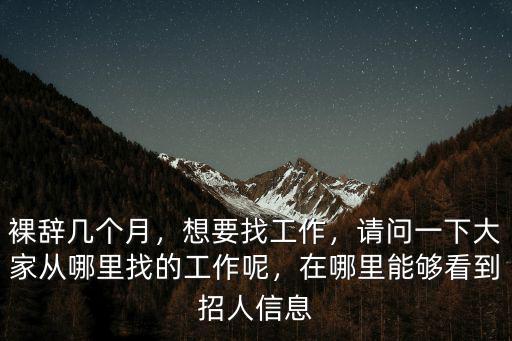 裸辭幾個月，想要找工作，請問一下大家從哪里找的工作呢，在哪里能夠看到招人信息