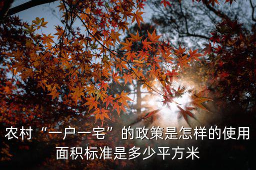 河北省農村一戶一宅多少平方,農村一戶一宅的政策是怎樣的