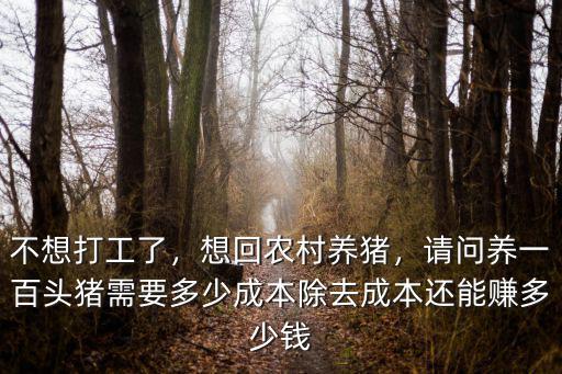 亳州養殖豬100頭要多少成本,除去成本還能賺多少錢