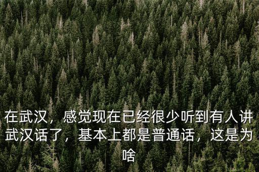 在武漢，感覺(jué)現(xiàn)在已經(jīng)很少聽到有人講武漢話了，基本上都是普通話，這是為啥