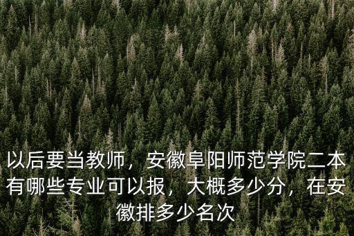 以后要當教師，安徽阜陽師范學院二本有哪些專業可以報，大概多少分，在安徽排多少名次