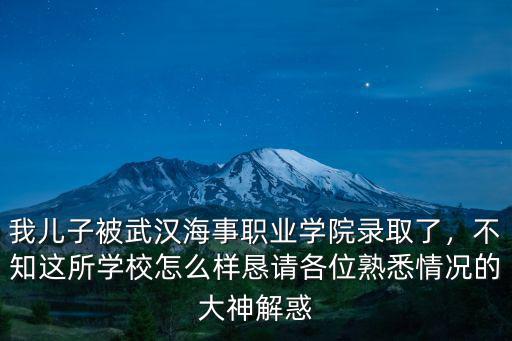 我兒子被武漢海事職業學院錄取了，不知這所學校怎么樣懇請各位熟悉情況的大神解惑