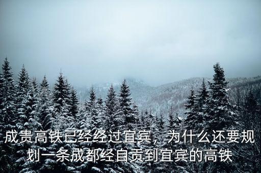 成貴高鐵已經經過宜賓，為什么還要規劃一條成都經自貢到宜賓的高鐵