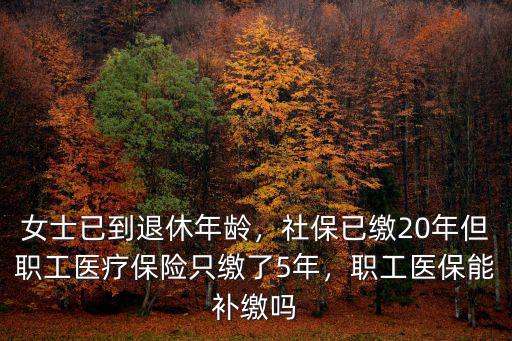 女士已到退休年齡，社保已繳20年但職工醫療保險只繳了5年，職工醫保能補繳嗎