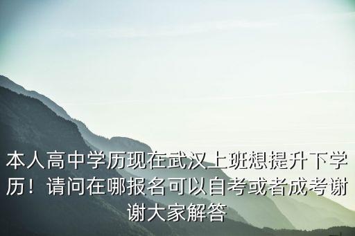 本人高中學歷現在武漢上班想提升下學歷！請問在哪報名可以自考或者成考謝謝大家解答