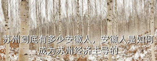 蘇州到底有多少安徽人，安徽人是如何成為蘇州經濟主導的