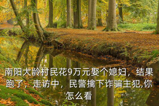 南陽大齡村民花9萬元娶個媳婦，結果跑了，走訪中，民警擒下詐騙主犯,你怎么看