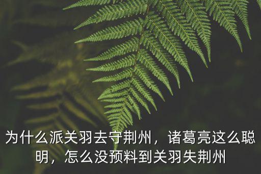 為什么派關羽去守荊州，諸葛亮這么聰明，怎么沒預料到關羽失荊州