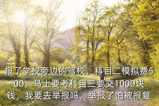 報了學校旁邊的駕校，科目二模擬費500，馬上要考科目三要交1000塊錢，我要去舉報嗎，舉報了怕被報復
