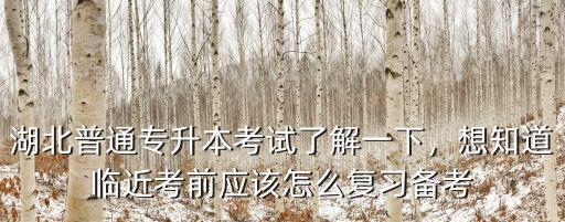 湖北普通專升本考試了解一下，想知道臨近考前應(yīng)該怎么復(fù)習(xí)備考