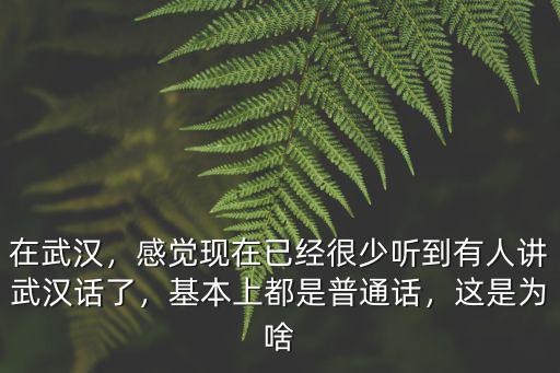 在武漢，感覺現(xiàn)在已經(jīng)很少聽到有人講武漢話了，基本上都是普通話，這是為啥