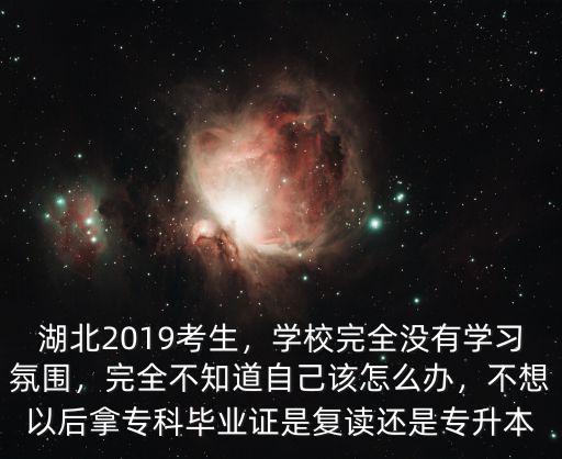 湖北2019考生，學校完全沒有學習氛圍，完全不知道自己該怎么辦，不想以后拿專科畢業證是復讀還是專升本