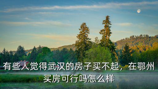有些人覺得武漢的房子買不起，在鄂州買房可行嗎怎么樣