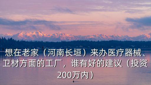 想在老家（河南長(zhǎng)垣）來辦醫(yī)療器械、衛(wèi)材方面的工廠，誰有好的建議（投資200萬內(nèi)）
