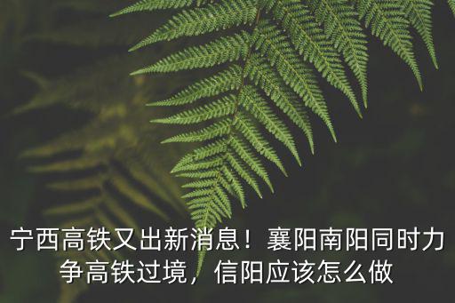 寧西高鐵又出新消息！襄陽南陽同時力爭高鐵過境，信陽應(yīng)該怎么做