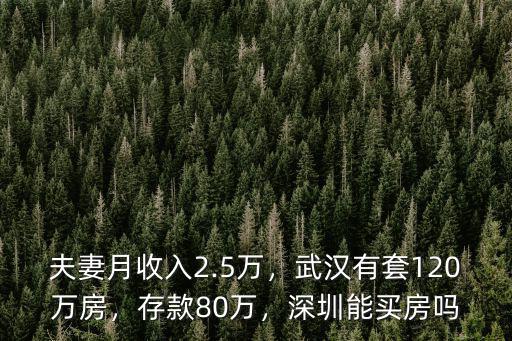 夫妻月收入2.5萬，武漢有套120萬房，存款80萬，深圳能買房嗎