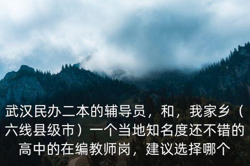 武漢民辦二本的輔導員，和，我家鄉（六線縣級市）一個當地知名度還不錯的高中的在編教師崗，建議選擇哪個