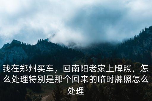 我在鄭州買車，回南陽老家上牌照，怎么處理特別是那個回來的臨時牌照怎么處理