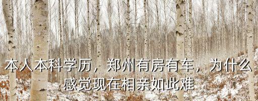本人本科學(xué)歷，鄭州有房有車，為什么感覺現(xiàn)在相親如此難