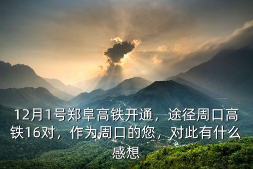 12月1號鄭阜高鐵開通，途徑周口高鐵16對，作為周口的您，對此有什么感想