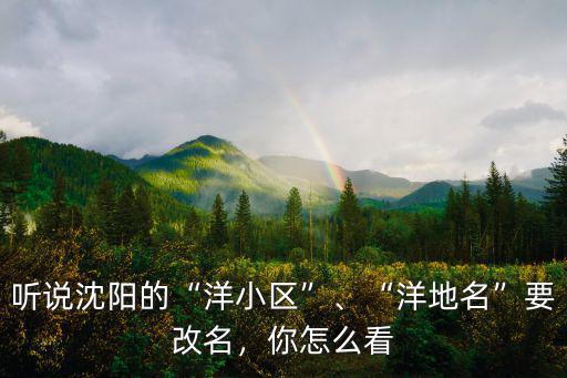聽說沈陽的“洋小區”、“洋地名”要改名，你怎么看