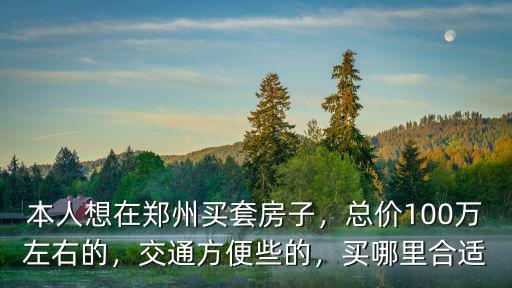 本人想在鄭州買套房子，總價100萬左右的，交通方便些的，買哪里合適