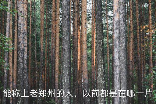能稱上老鄭州的人，以前都是在哪一片