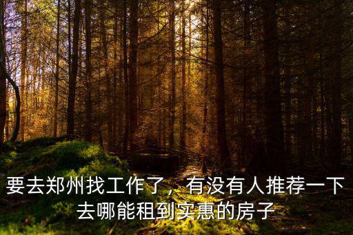 要去鄭州找工作了，有沒有人推薦一下去哪能租到實惠的房子