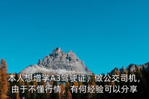 本人想增學A3駕駛證，做公交司機，由于不懂行情，有何經驗可以分享