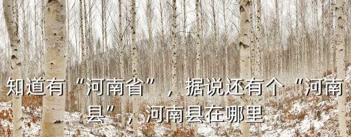 知道有“河南省”，據說還有個“河南縣”，河南縣在哪里