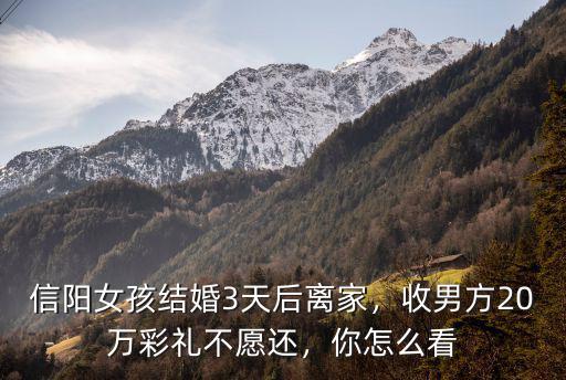 信陽女孩結婚3天后離家，收男方20萬彩禮不愿還，你怎么看