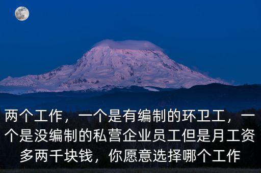 兩個工作，一個是有編制的環衛工，一個是沒編制的私營企業員工但是月工資多兩千塊錢，你愿意選擇哪個工作