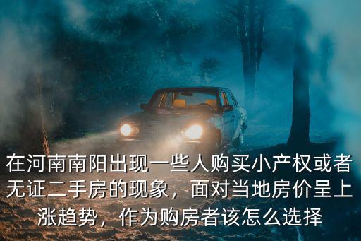 在河南南陽出現一些人購買小產權或者無證二手房的現象，面對當地房價呈上漲趨勢，作為購房者該怎么選擇