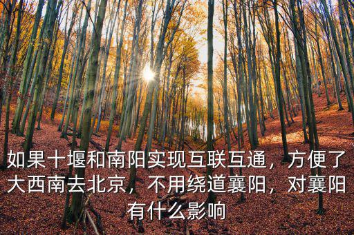 如果十堰和南陽實現互聯互通，方便了大西南去北京，不用繞道襄陽，對襄陽有什么影響