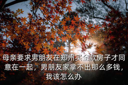 母親要求男朋友在鄭州買全款房子才同意在一起，男朋友家拿不出那么多錢，我該怎么辦
