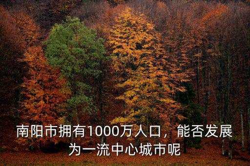 南陽市擁有1000萬人口，能否發展為一流中心城市呢