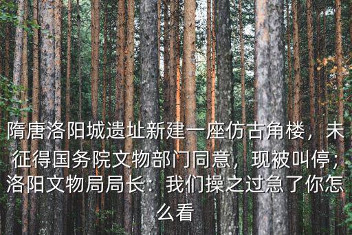 隋唐洛陽城遺址新建一座仿古角樓，未征得國務院文物部門同意，現被叫停；洛陽文物局局長：我們操之過急了你怎么看