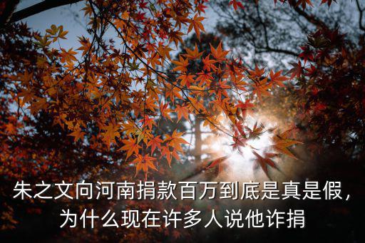 朱之文向河南捐款百萬到底是真是假，為什么現(xiàn)在許多人說他詐捐