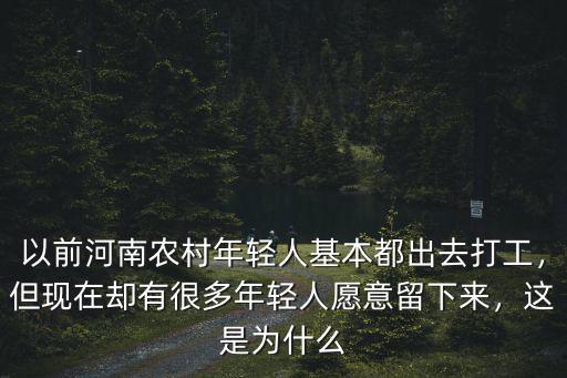 以前河南農村年輕人基本都出去打工，但現在卻有很多年輕人愿意留下來，這是為什么