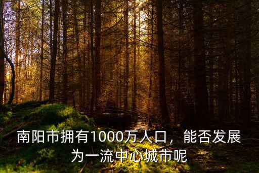 南陽市擁有1000萬人口，能否發展為一流中心城市呢