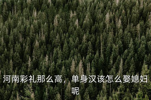 河南彩禮那么高，單身漢該怎么娶媳婦呢