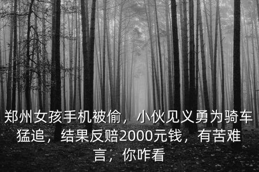 鄭州女孩手機被偷，小伙見義勇為騎車猛追，結果反賠2000元錢，有苦難言，你咋看