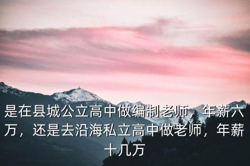 是在縣城公立高中做編制老師，年薪六萬，還是去沿海私立高中做老師，年薪十幾萬