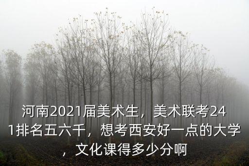 河南2021屆美術(shù)生，美術(shù)聯(lián)考241排名五六千，想考西安好一點(diǎn)的大學(xué)，文化課得多少分啊