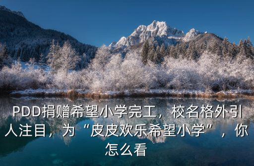 PDD捐贈希望小學完工，校名格外引人注目，為“皮皮歡樂希望小學”，你怎么看