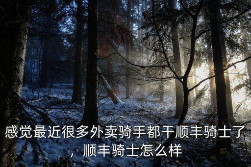 感覺最近很多外賣騎手都干順豐騎士了，順豐騎士怎么樣