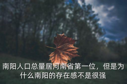 南陽(yáng)人口總量居河南省第一位，但是為什么南陽(yáng)的存在感不是很強(qiáng)